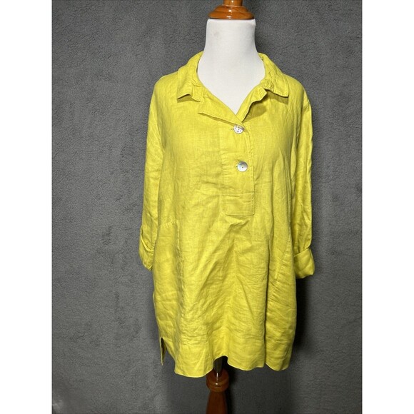 John Mark Women’s L Chartreuse 100% Linen Tunic - Picture 1 of 11